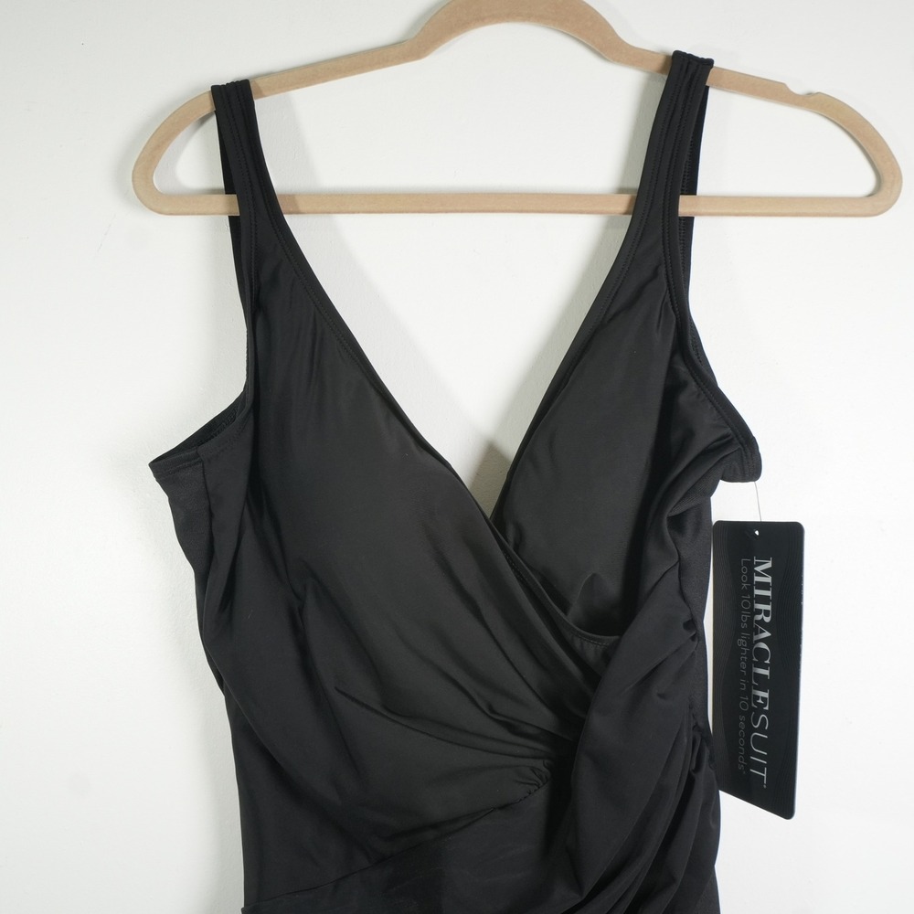 Miraclesuit Oceanus Swimsuit Womens 14 Black One Piece Tummy Control Ruched NEW - Picture 2 of 10